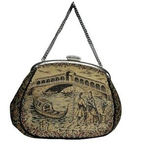 Vintage La Marquise Italian Tapestry Purse Venice Gondola Scene Chain Handle